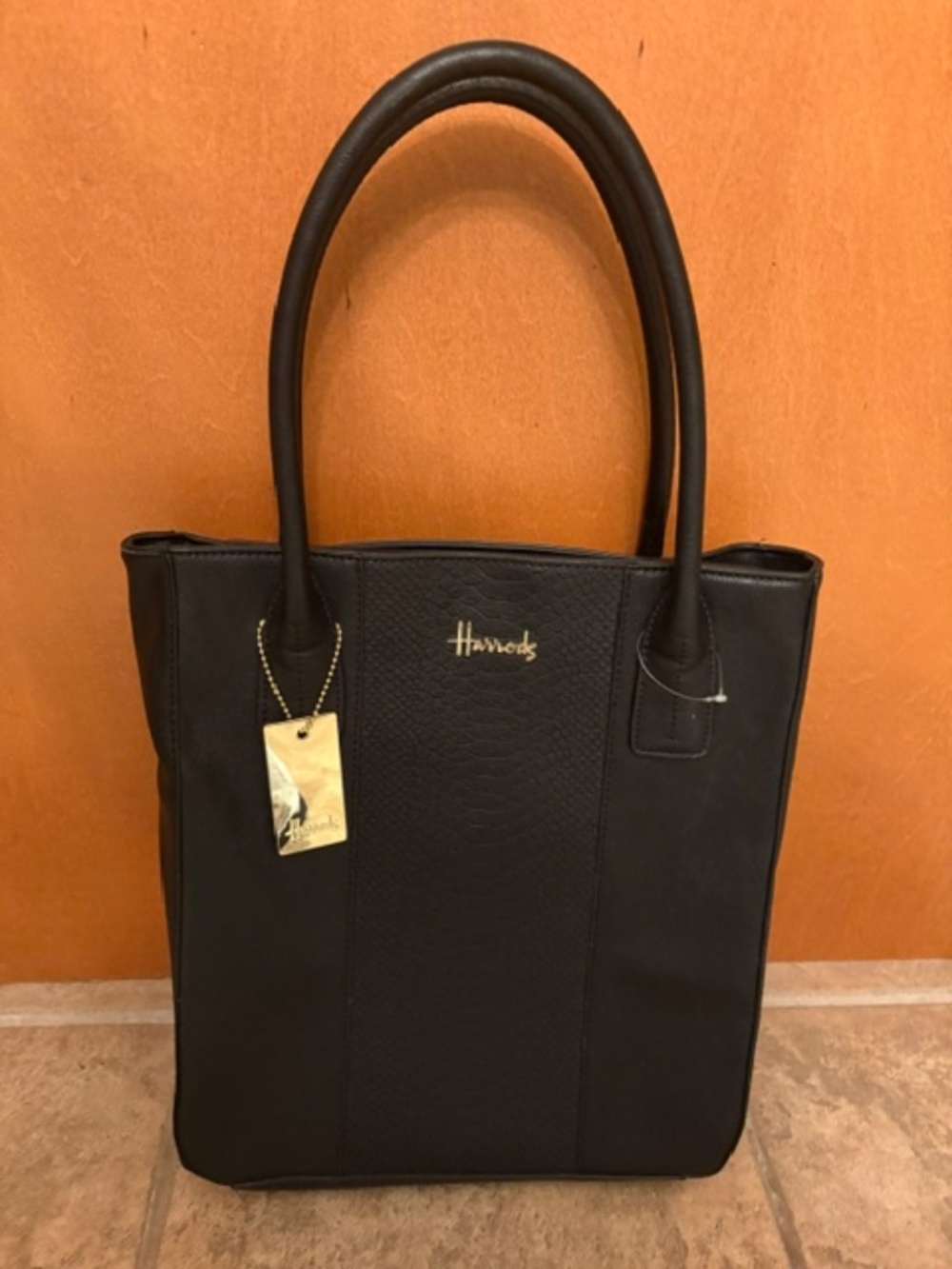 Harrods Large Black Tote Shoulder Bag Gold Tone Hardware